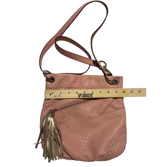 B Makowsky Pink Leather Studded Tassel Crossbody Shoulder Bag - Picture 2 of 7